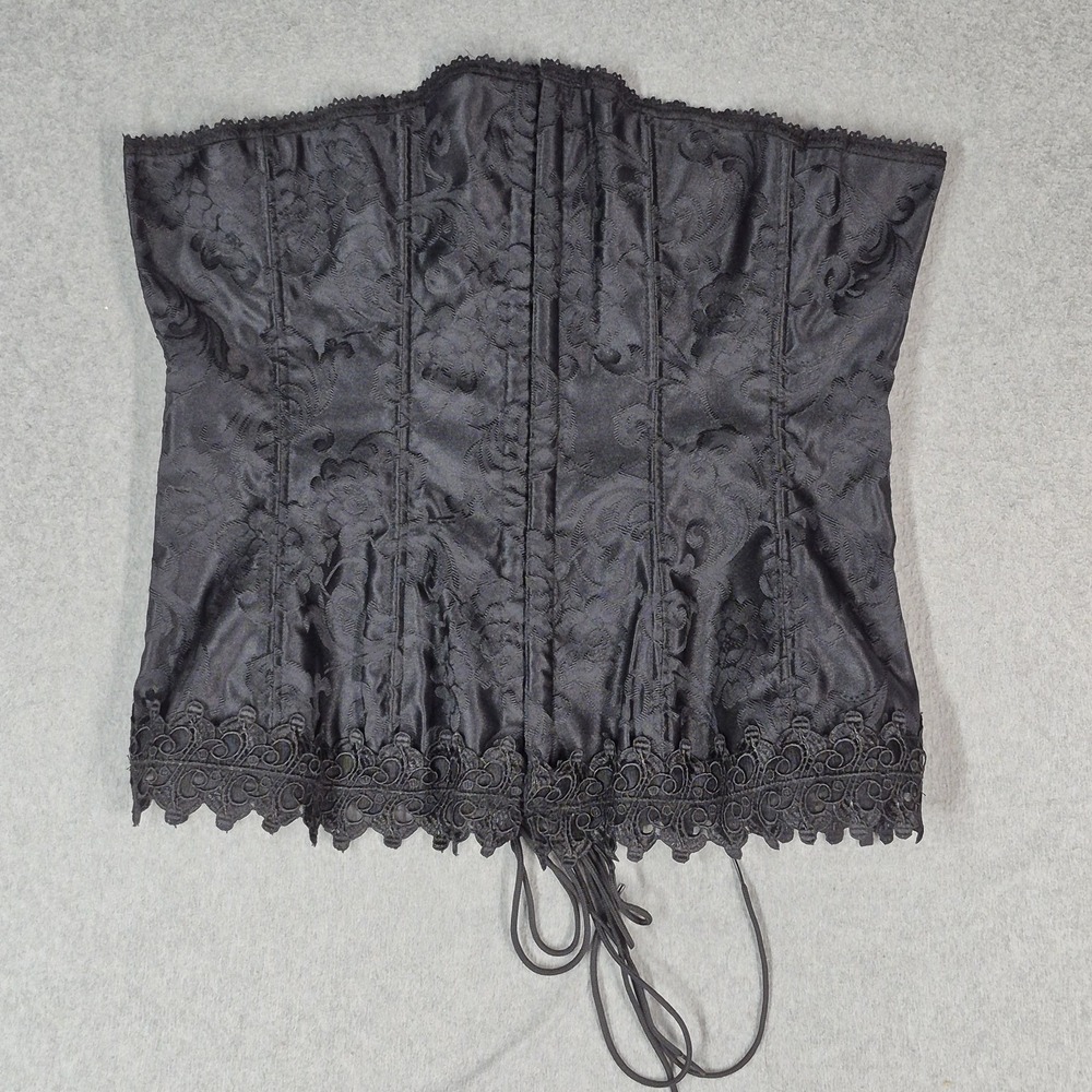 Frederick's Of Hollywood Women Corset 36 Black Floral Victorian Lace